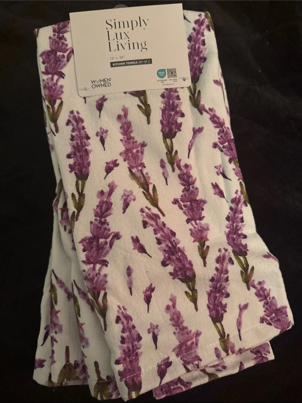 Lavender Print Kitchen Towel - White & Purple